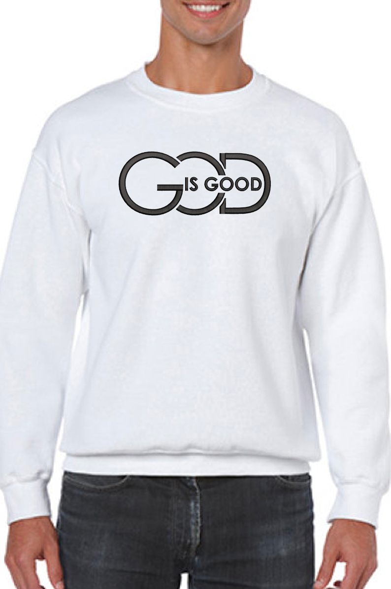 "God Is Good" Embroidered Sweatshirt - GOdCREATEd